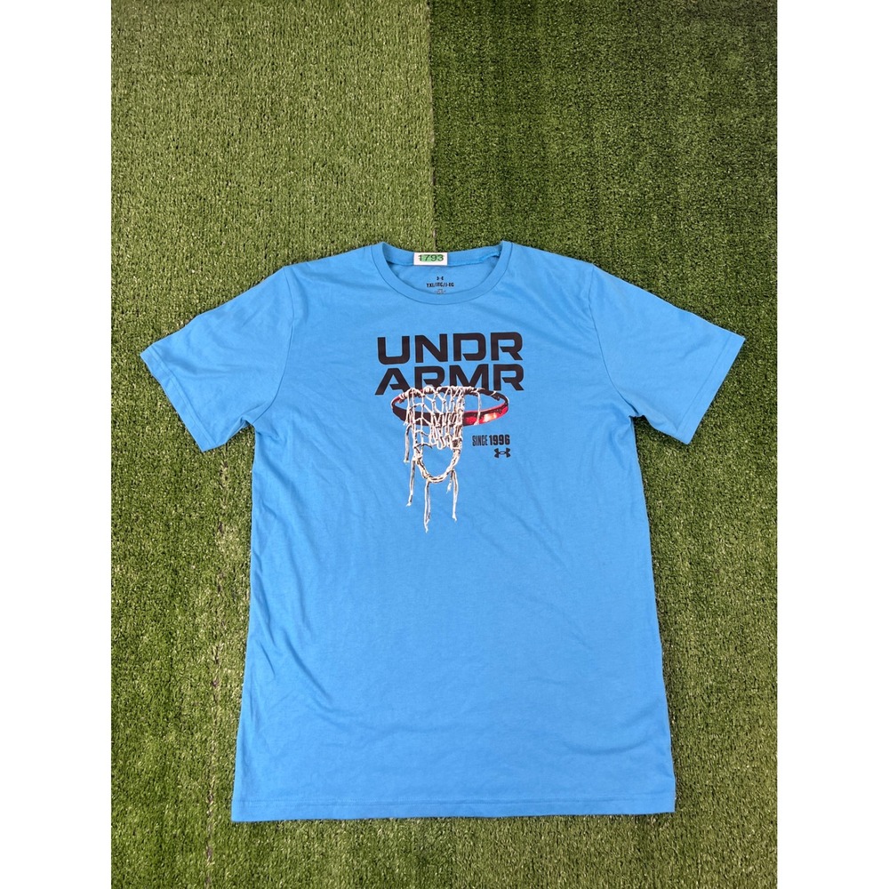 Under Armour Boys YXL Blue Basketball Graphic Short Sleeve T-Shirt Loose Fit